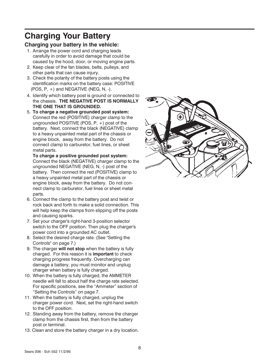 Charging your battery | Sears 47006 User Manual | Page 9 / 14
