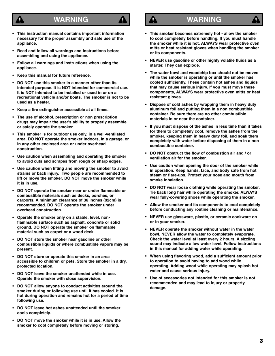 Warning | Sears 125.15884800 User Manual | Page 3 / 36