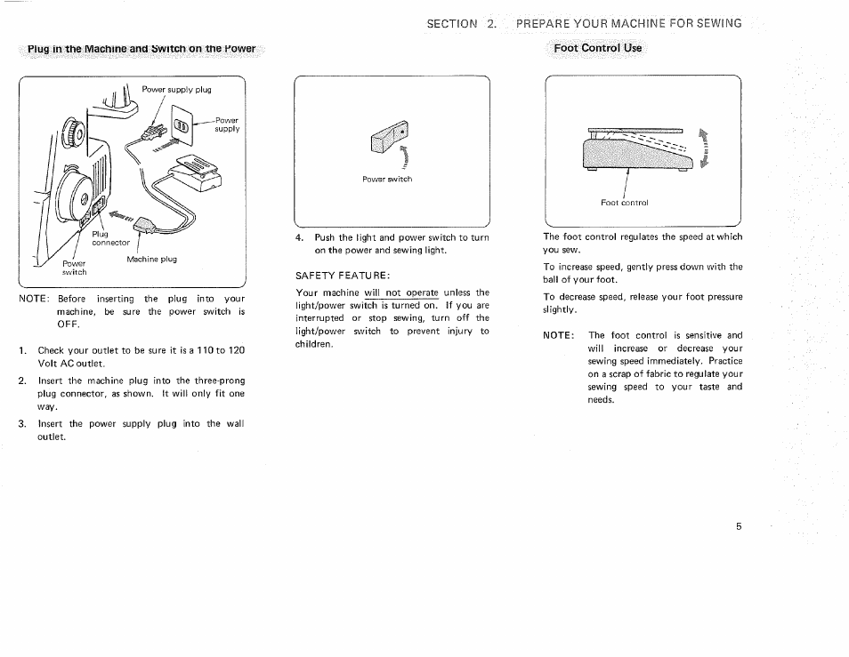Foot control use | Sears OVERLOCK 3/4D 385.16631 User Manual | Page 10 / 53