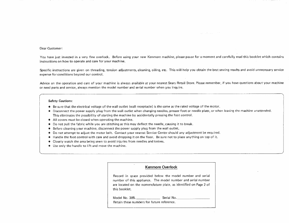 Kenmore qverlock | Sears OVERLOCK 3/4D 385.16631 User Manual | Page 2 / 53