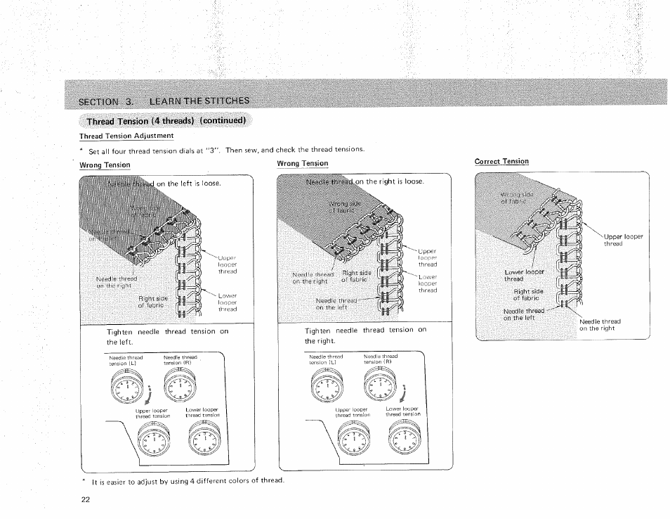 Thread tension (4 threads) (continued) | Sears OVERLOCK 3/4D 385.16631 User Manual | Page 27 / 53