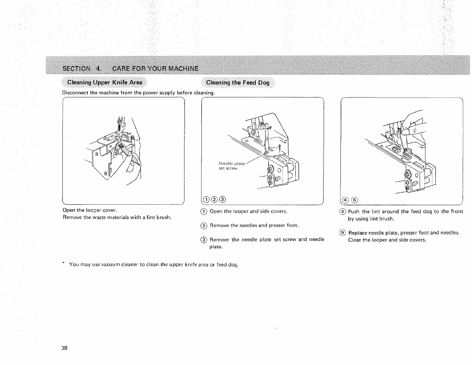 Cleaning upper knife area cleaning the feed dog | Sears OVERLOCK 3/4D 385.16631 User Manual | Page 43 / 53