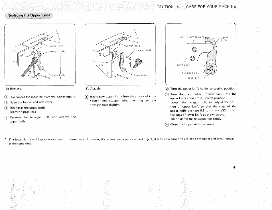 Replacing the upper knife | Sears OVERLOCK 3/4D 385.16631 User Manual | Page 46 / 53