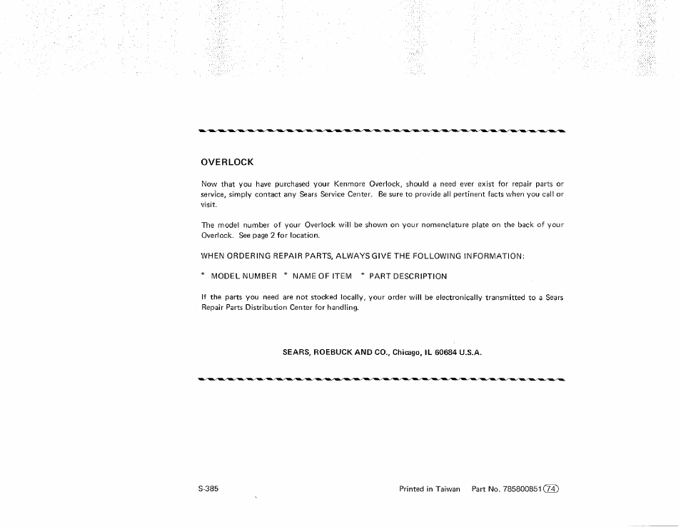 Overlook | Sears OVERLOCK 3/4D 385.16631 User Manual | Page 53 / 53