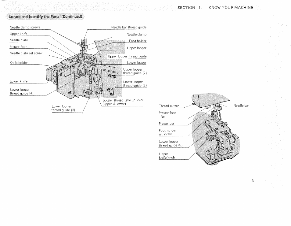 Locate and identify the parts (gontinued), Locate and identify the parts ~3 | Sears OVERLOCK 3/4D 385.16631 User Manual | Page 8 / 53