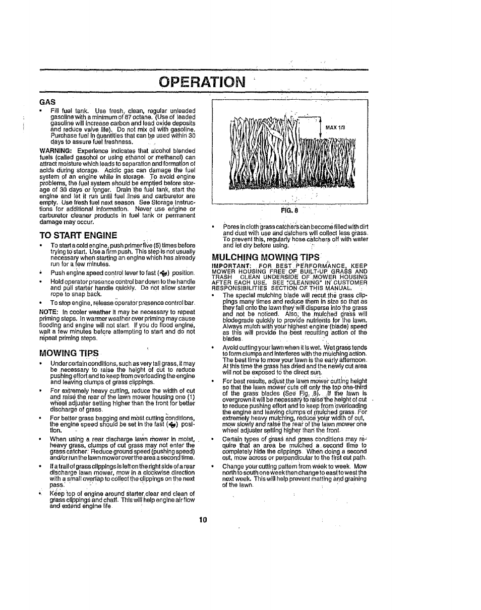Operation, Mowing tips, Mulching mowing tips | Sears 917386121 User Manual | Page 10 / 24