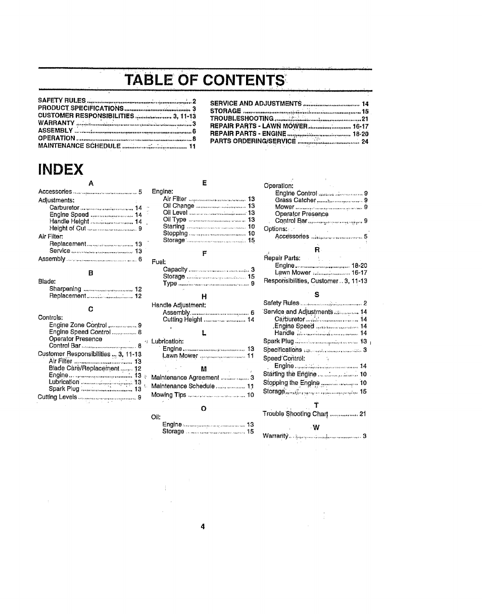 Ìt^ble of contentò | Sears 917386121 User Manual | Page 4 / 24