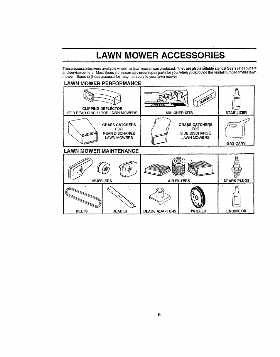 Lawn mower accessories, Lawn mower maintenance | Sears 917386121 User Manual | Page 5 / 24