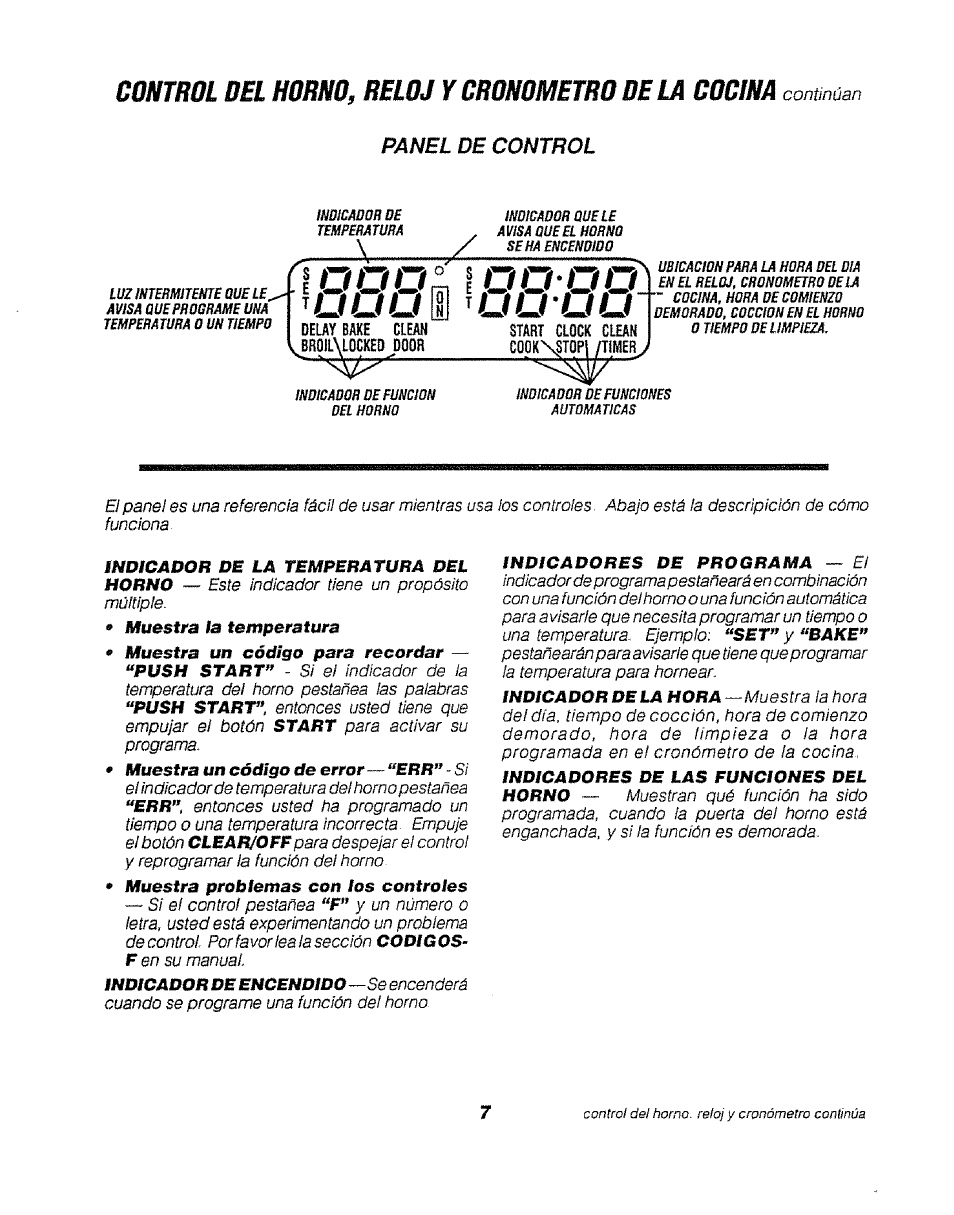 Íooo, Control del horno, reloj y cronometro de la cocina, Panbl de control | Í o o o | Sears KENMORE 911.47466 User Manual | Page 32 / 50