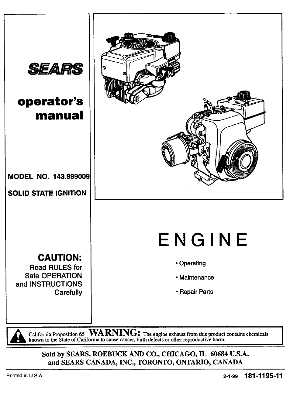 Sears 143.999 User Manual | 12 pages