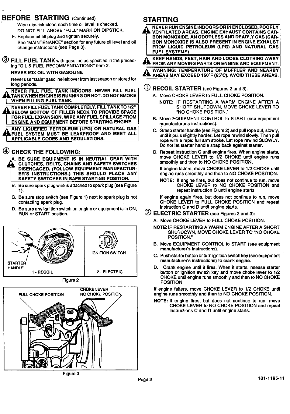 Before starting (continued), Starting, Before starting | Sears 143.999 User Manual | Page 3 / 12