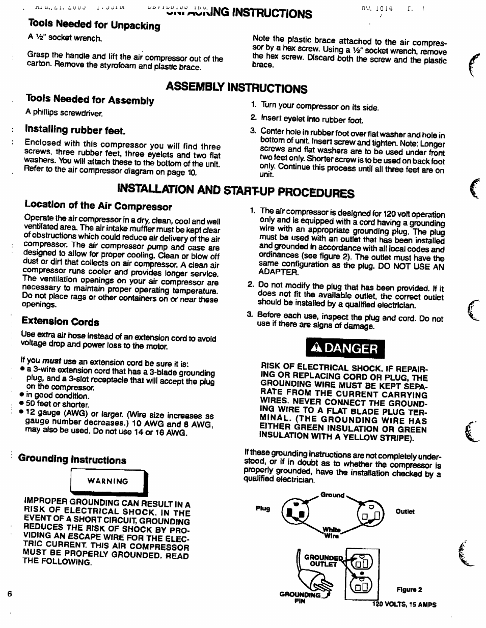 Jnq instructions, A danger, Danger | Assembly instructions, Installation and startup procedures | Sears Craftsman 919.150270 User Manual | Page 6 / 11