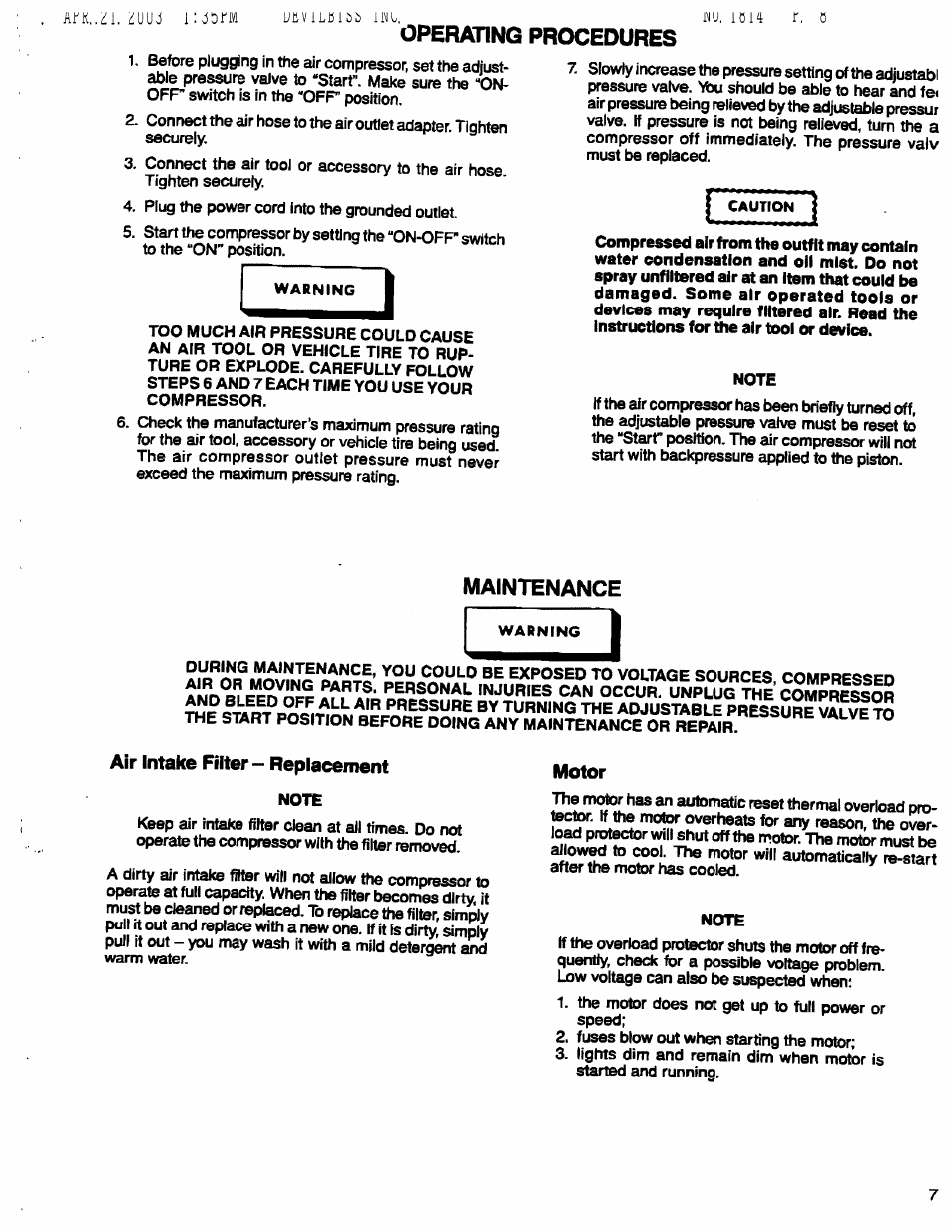 Operating procedures, Maintenance | Sears Craftsman 919.150270 User Manual | Page 7 / 11