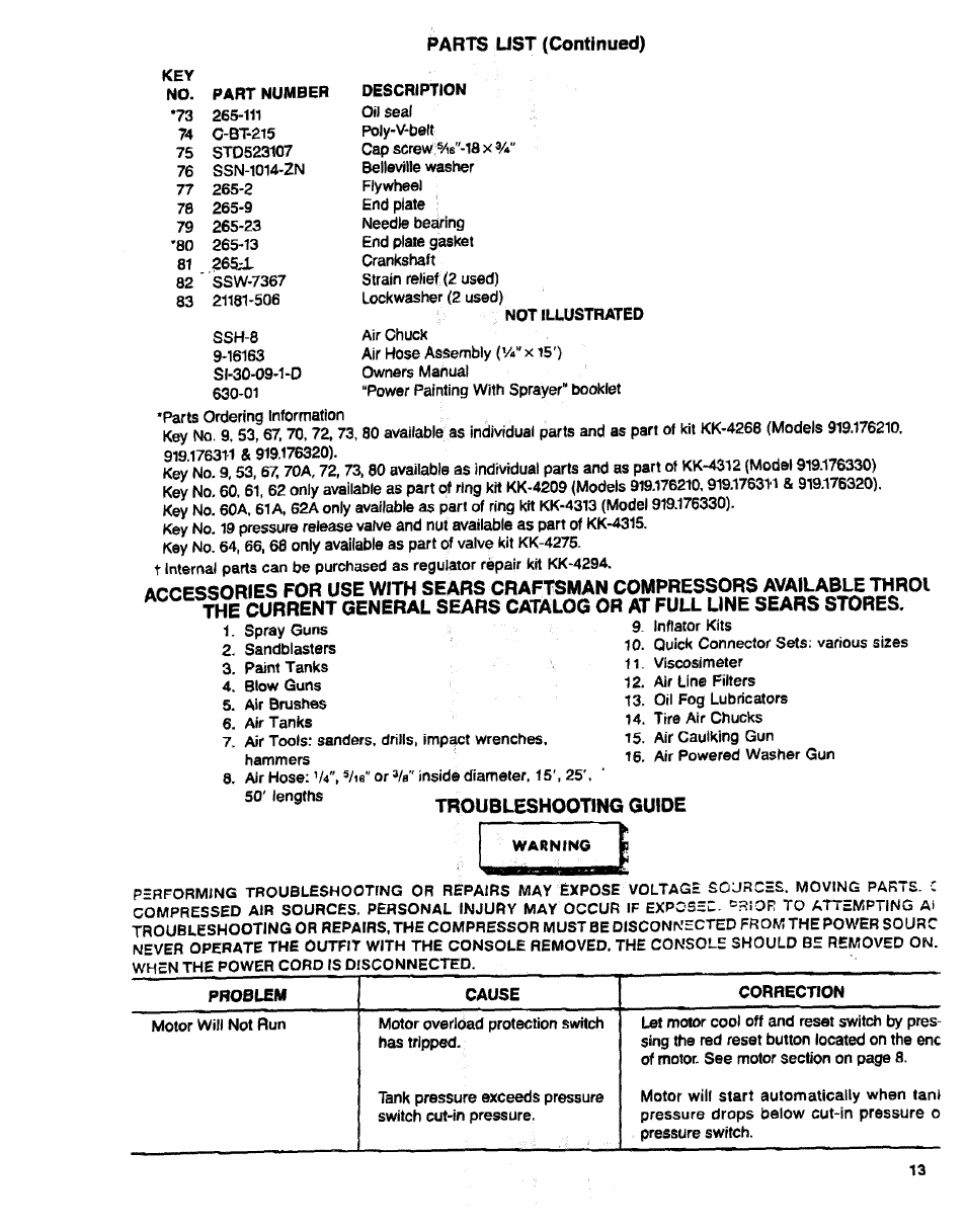 Parts list (continued) | Sears 919.17632 User Manual | Page 13 / 16