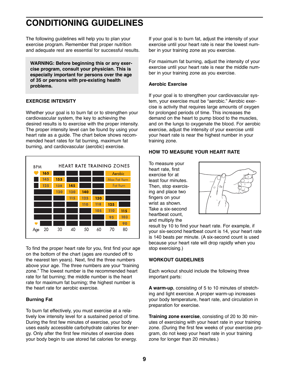 Conditioning guidelines | Sears 831.288140 User Manual | Page 9 / 12