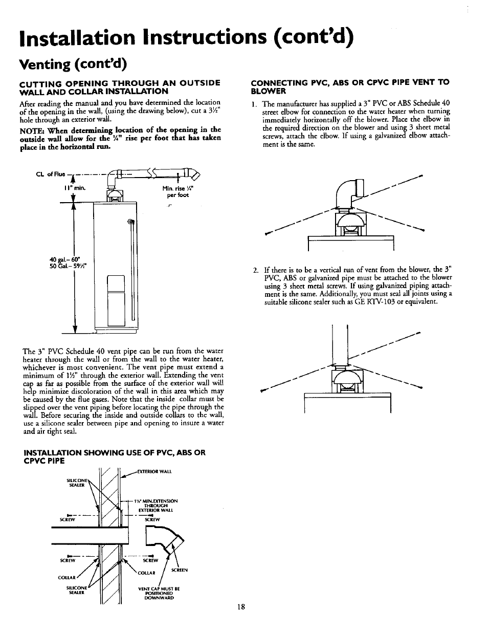 Installation instructions (cont’d), Venting (cont’d) | Sears POWER MISER 153.335914 User Manual | Page 18 / 36