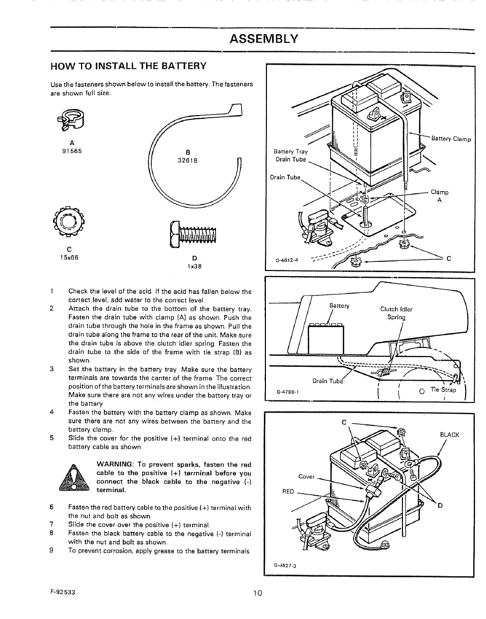 How to install the battery, Assembly | Sears 502.25502 User Manual | Page 10 / 32
