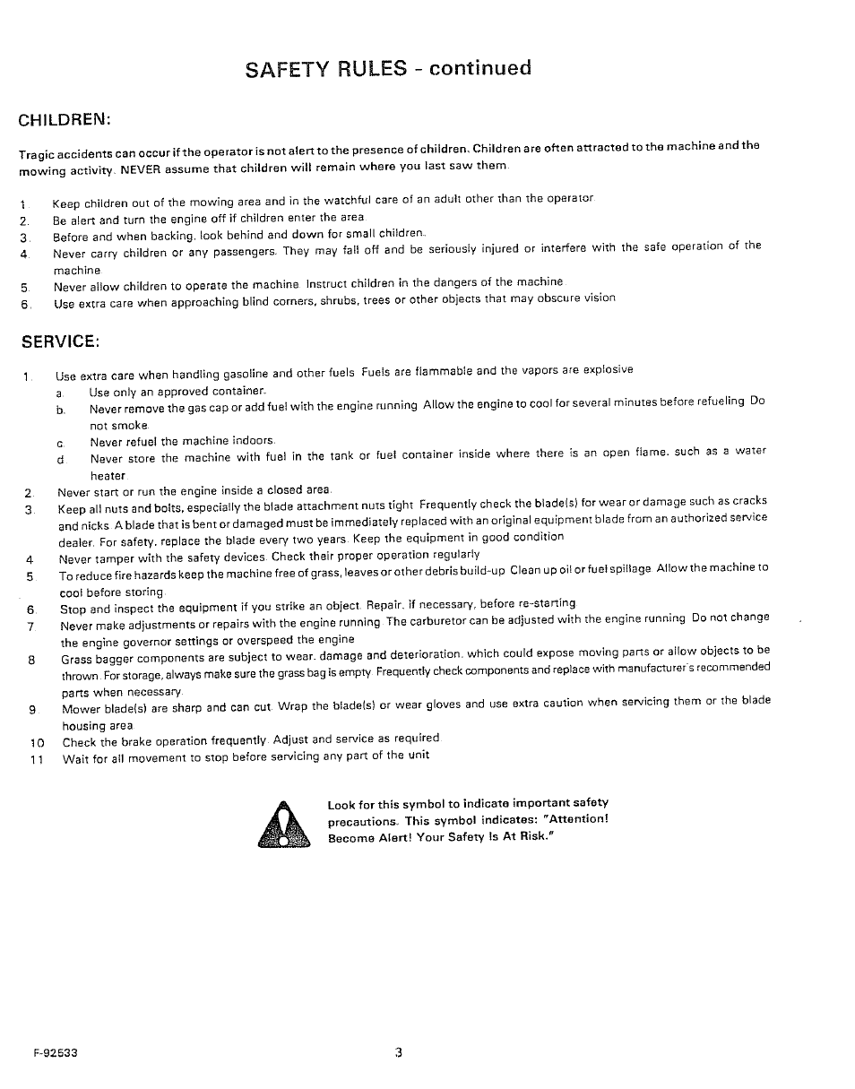 Children, Service, Safety rules - continued | Sears 502.25502 User Manual | Page 3 / 32
