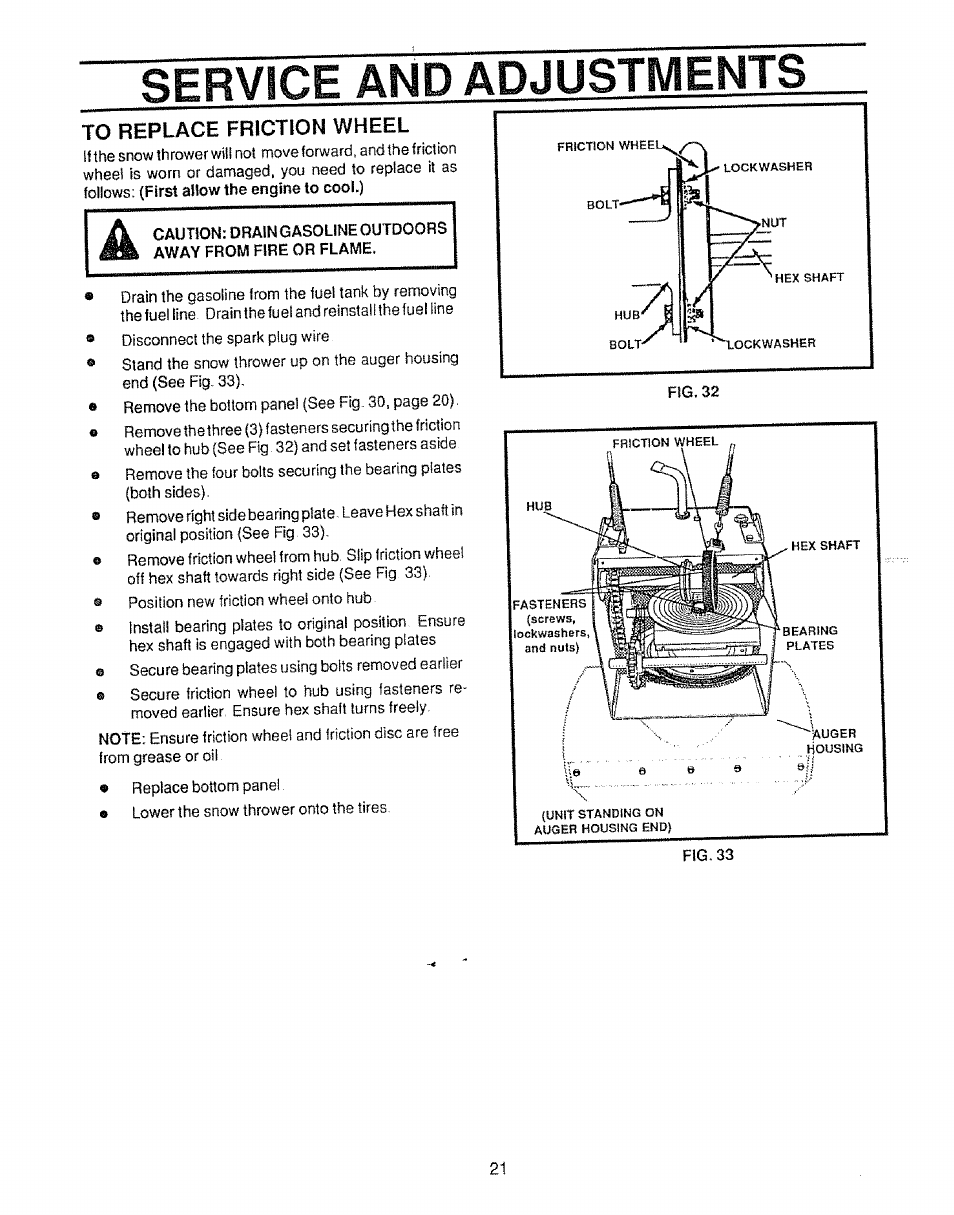 To replace friction wheel | Sears Craftsman 536.886531 User Manual | Page 21 / 44