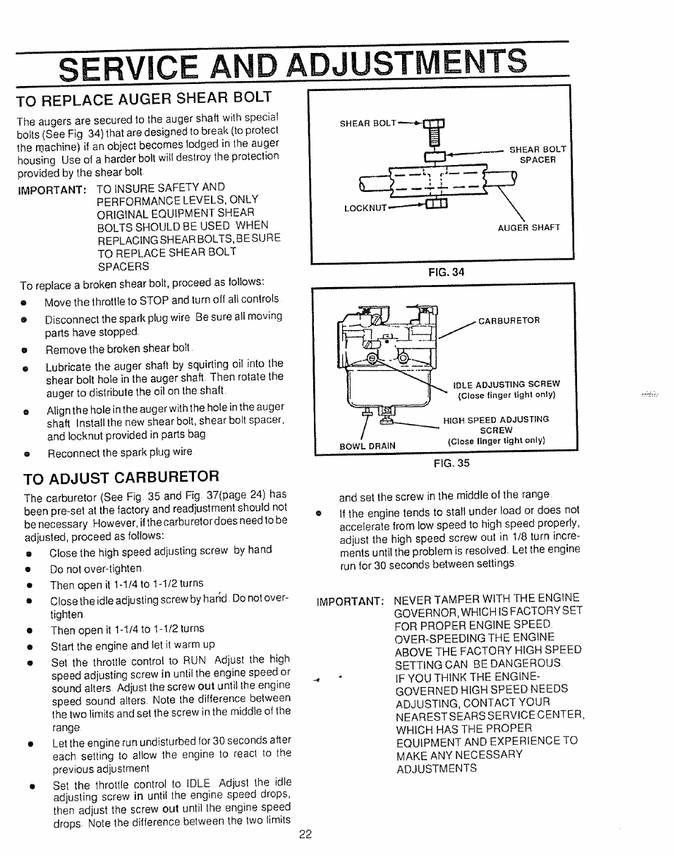 To adjust carburetor | Sears Craftsman 536.886531 User Manual | Page 22 / 44