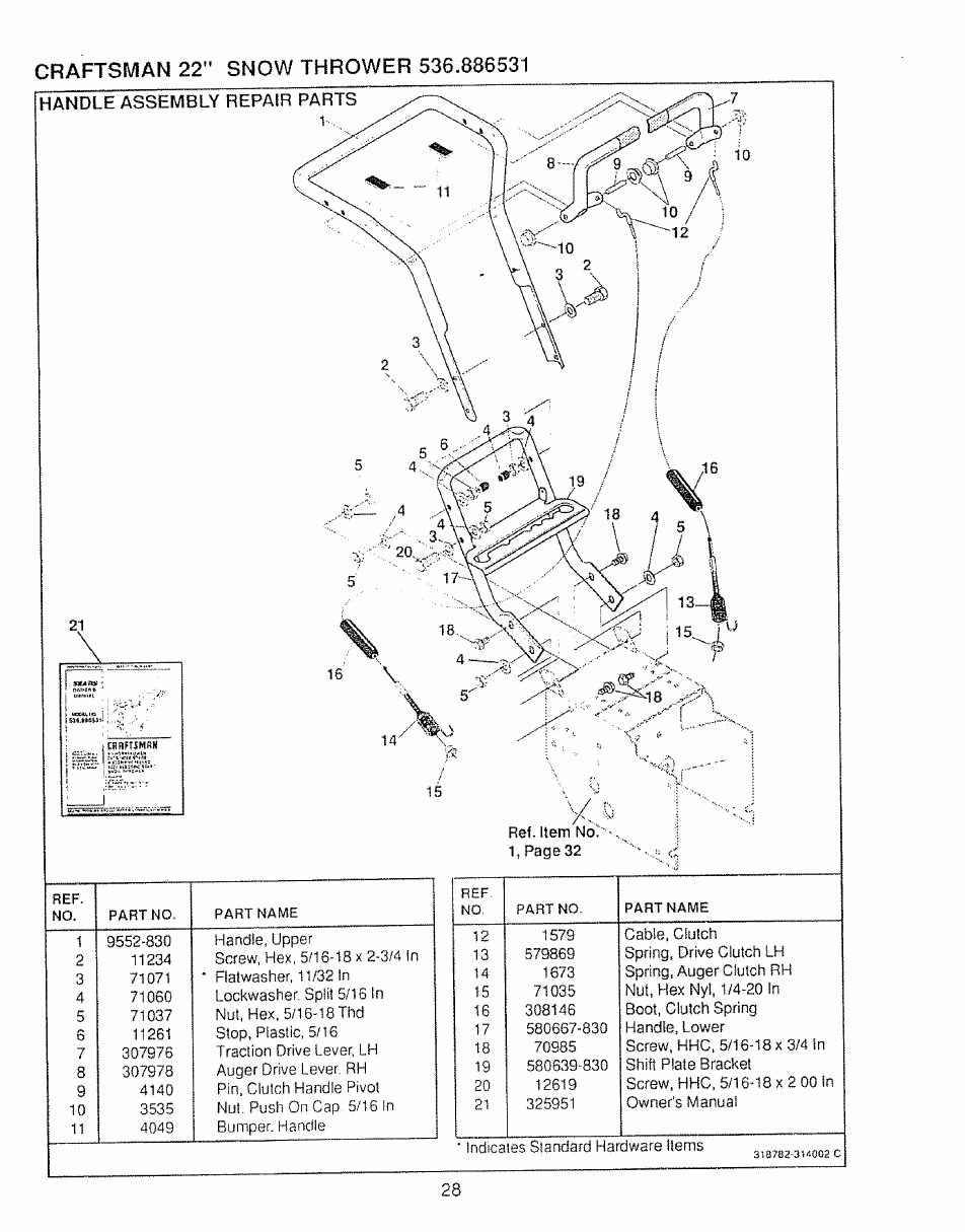 Ншбге assemblji^ repair parts | Sears Craftsman 536.886531 User Manual | Page 28 / 44