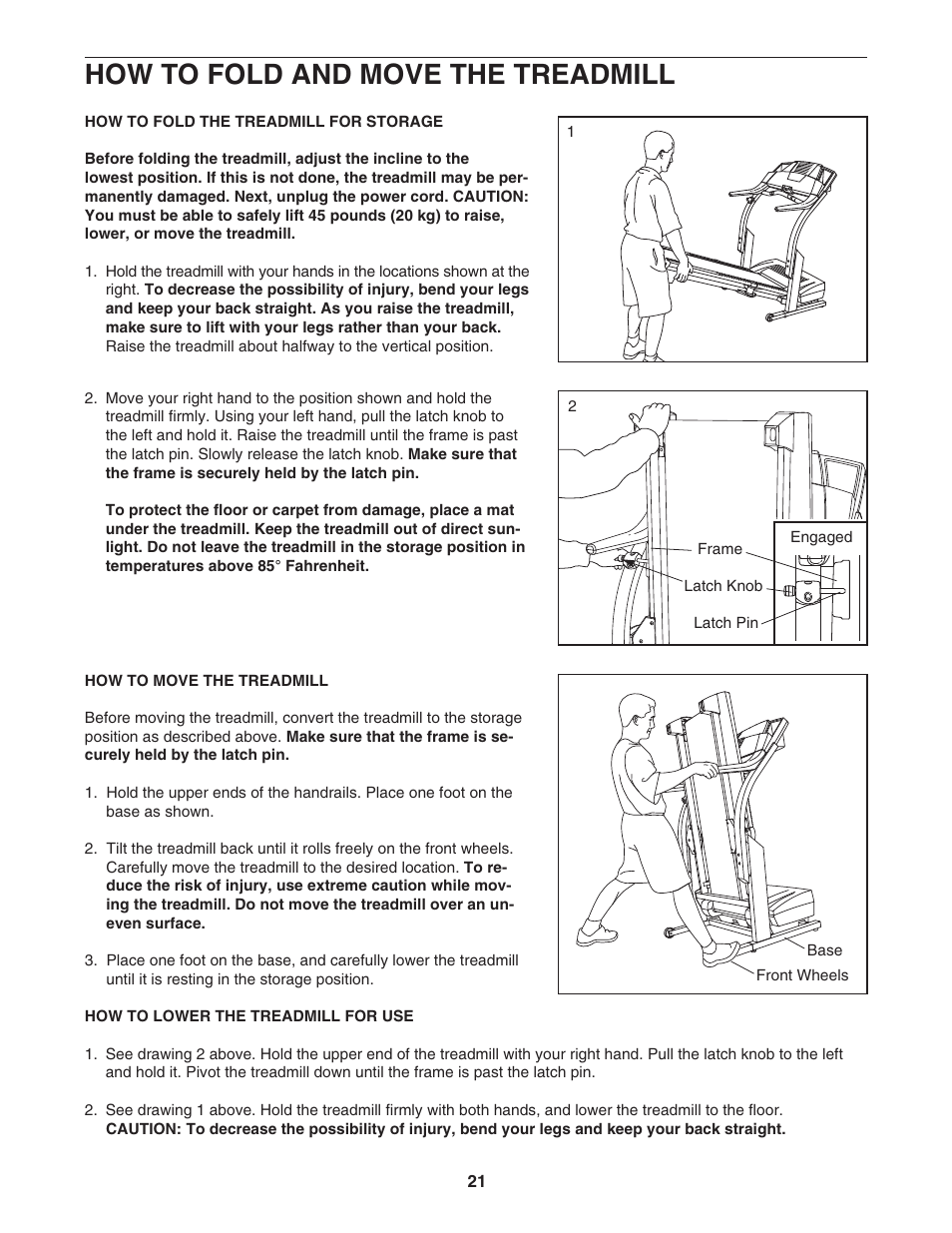 How to fold and move the treadmill | Sears 831.295251 User Manual | Page 21 / 30