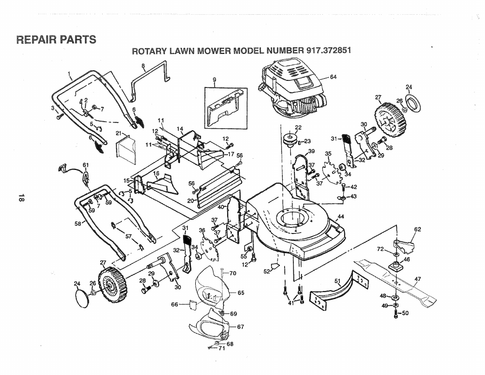 Repair parts | Sears 917.372851 User Manual | Page 18 / 28