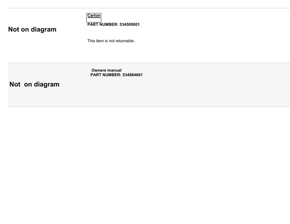 Not on diagram | Sears 257.796382 User Manual | Page 6 / 14