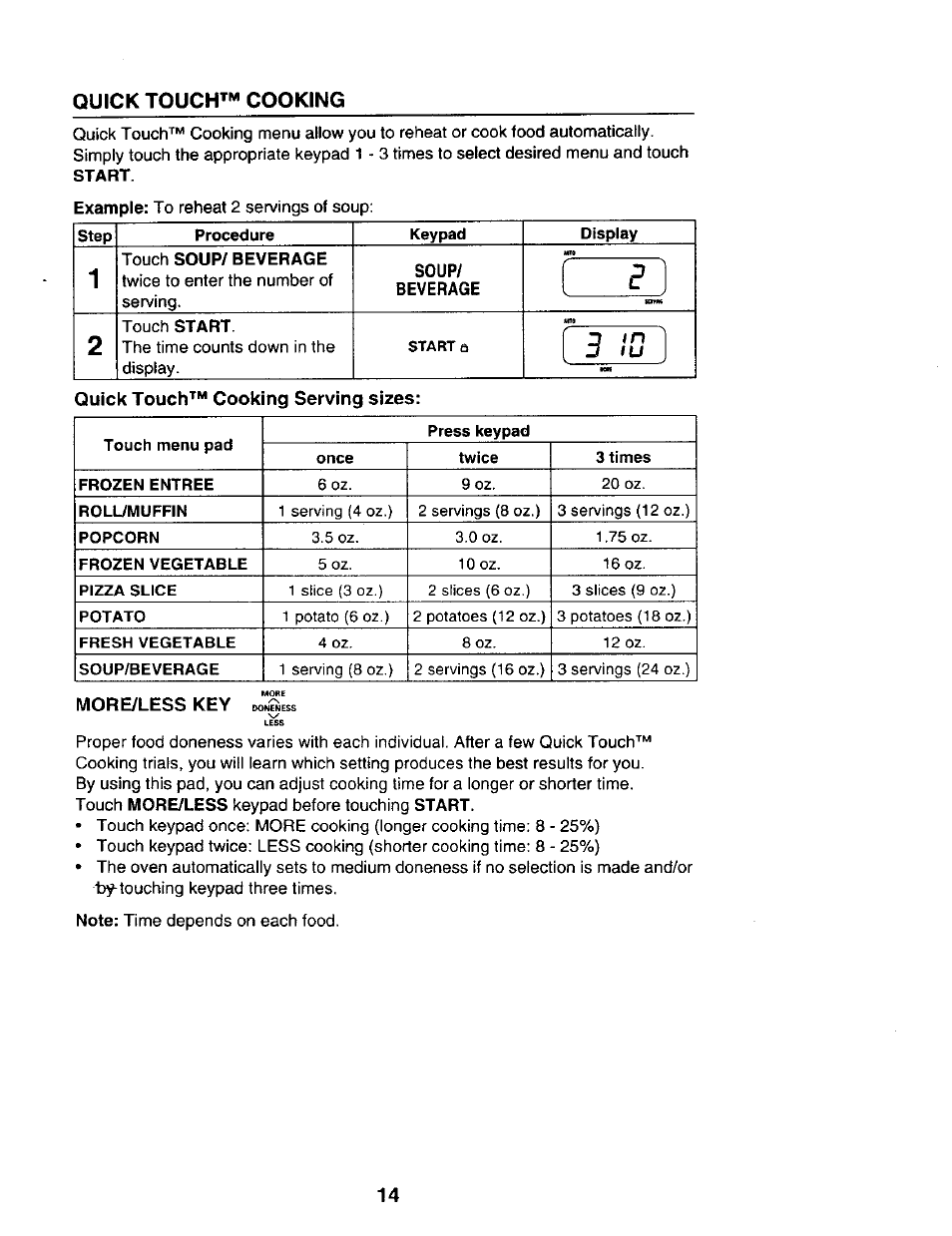 Quick touch™ cooking | Sears 565.69401 User Manual | Page 14 / 30