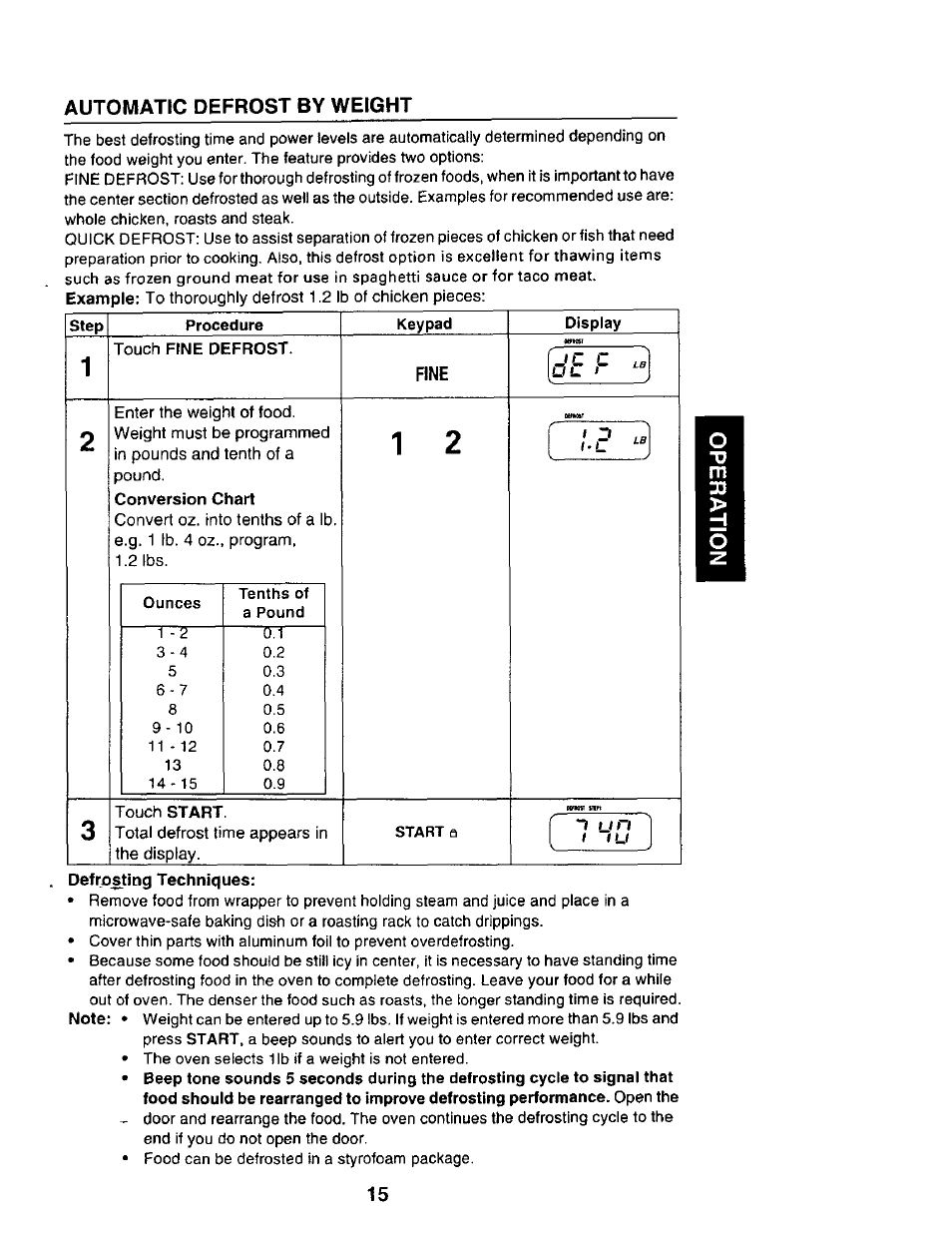 Automatic defrost by weight | Sears 565.69401 User Manual | Page 15 / 30