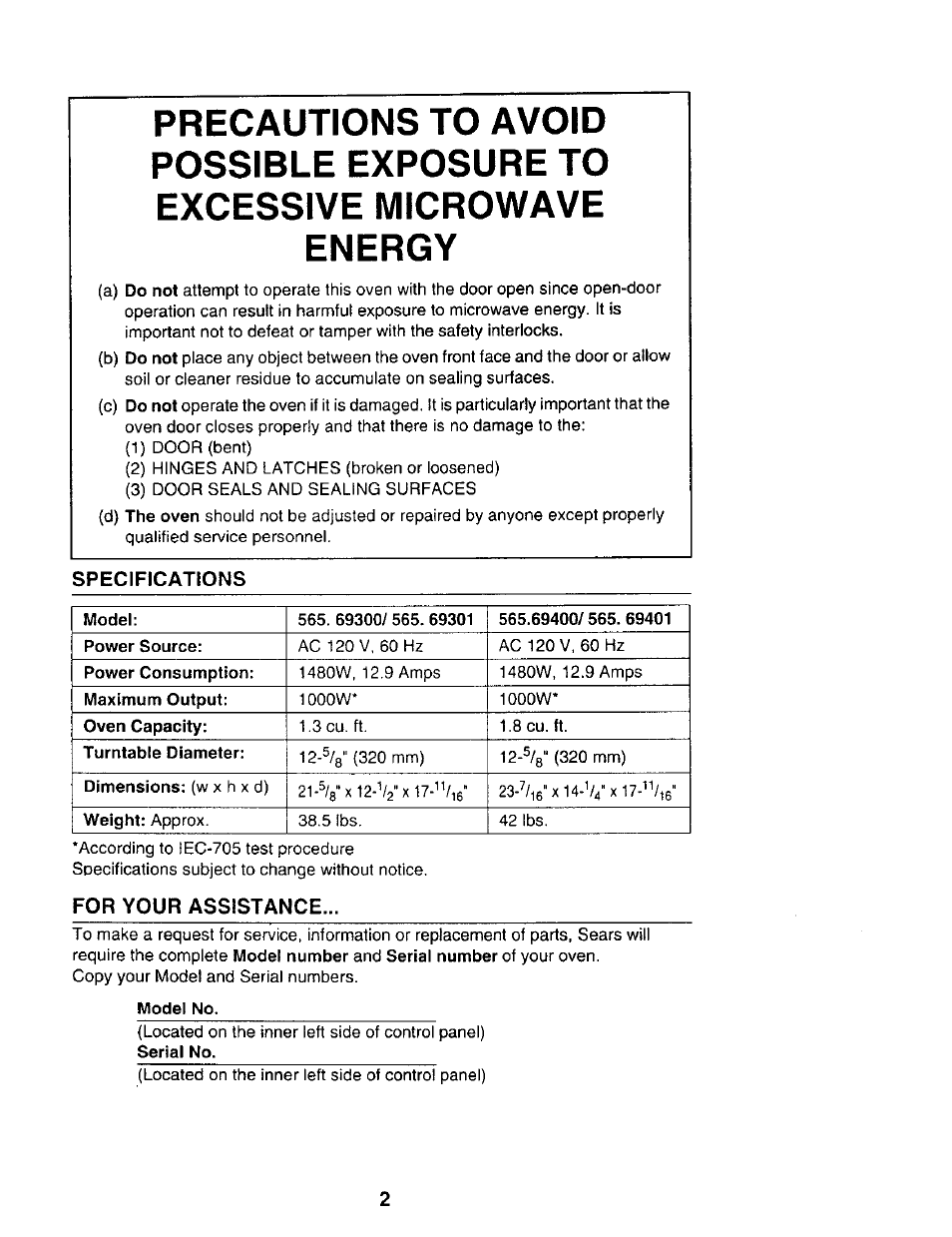 Sears 565.69401 User Manual | Page 2 / 30