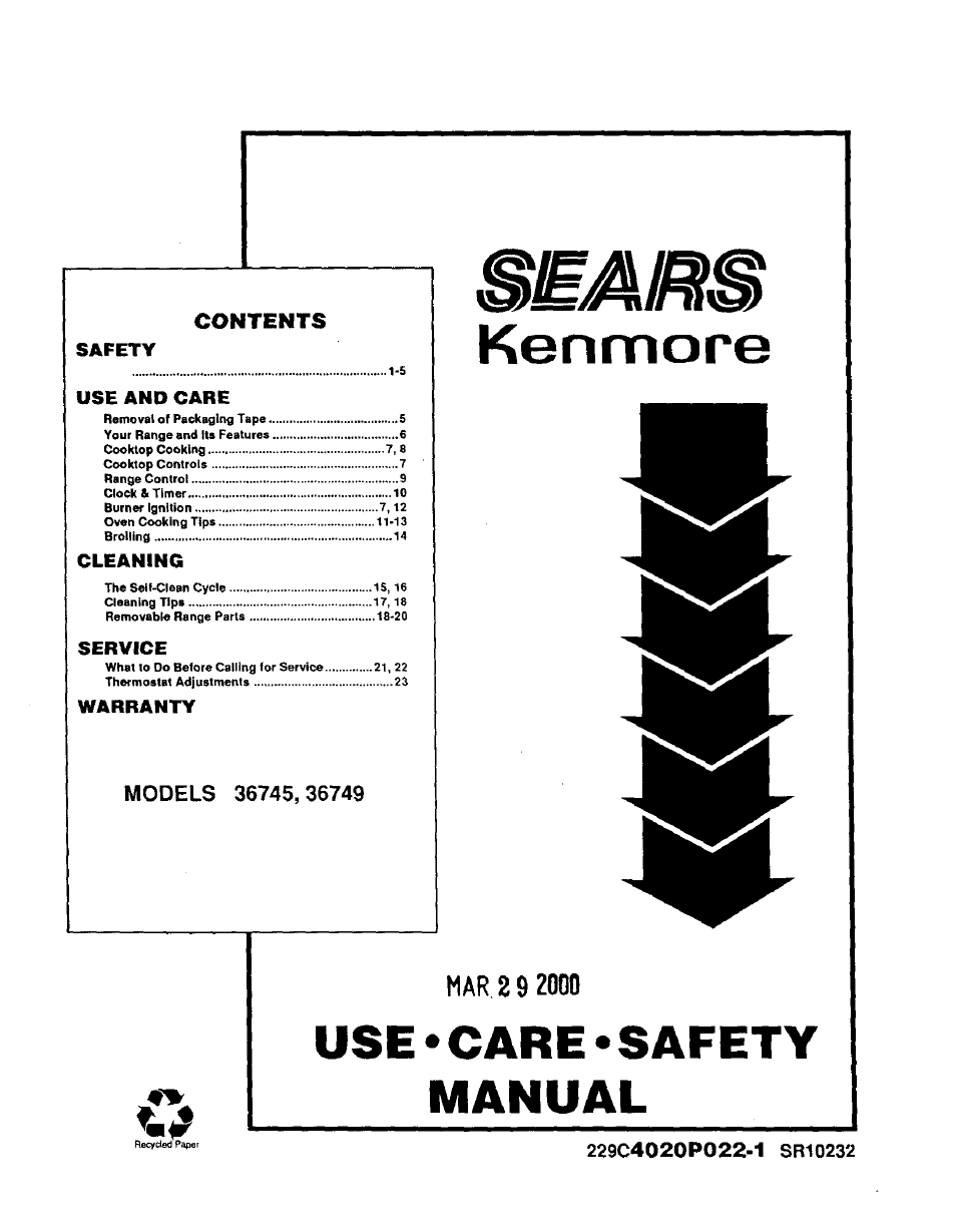 Sears KENMORE 36745 User Manual | 25 pages