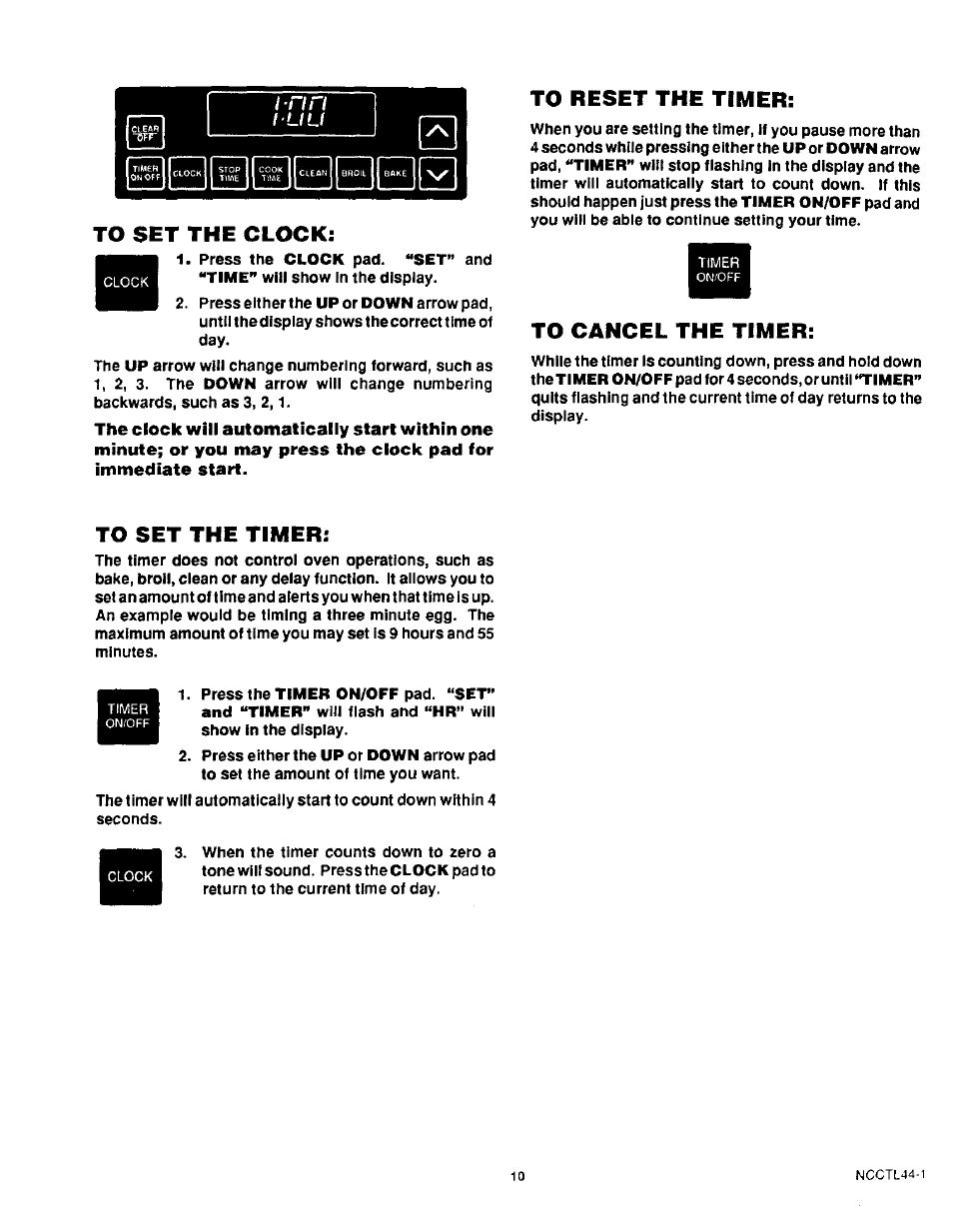To set the clock, To reset the timer, To cancel the timer | To set the timer, I ‘ l i u | Sears KENMORE 36745 User Manual | Page 11 / 25