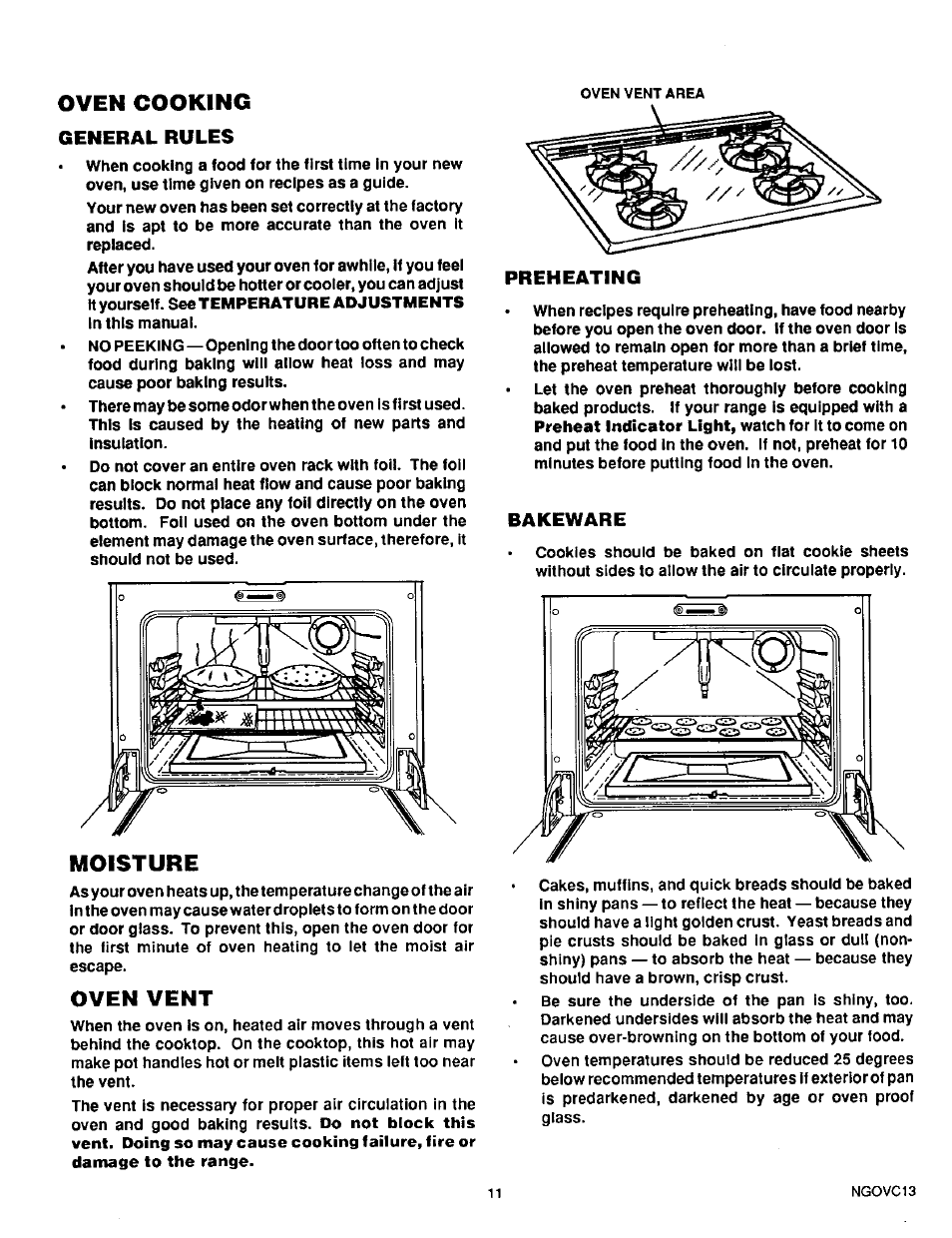 Oven cooking, Moisture, Oven vent | Oven cooking tips -13 | Sears KENMORE 36745 User Manual | Page 12 / 25