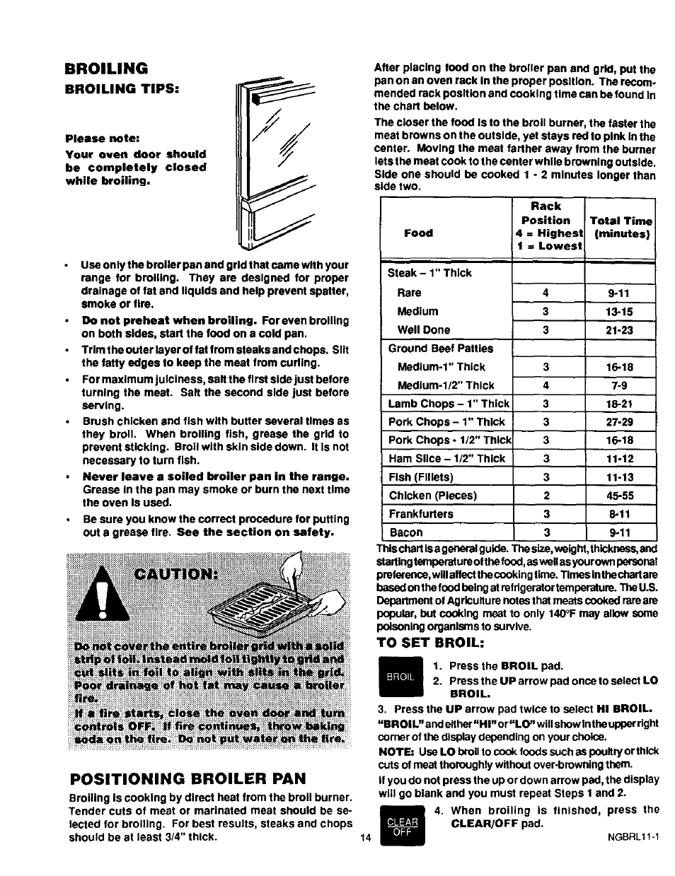 Broiling, Positioning broiler pan, Cautions | Broiling tips | Sears KENMORE 36745 User Manual | Page 15 / 25