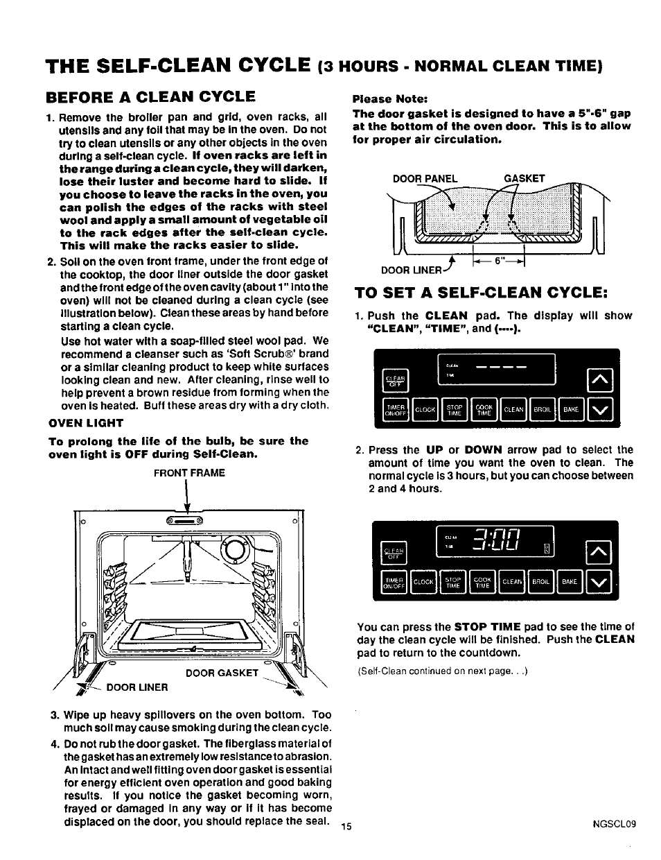 To set a self-clean cycle, The self-clean cycle, 3 hours - normal | Before a clean cycle | Sears KENMORE 36745 User Manual | Page 16 / 25