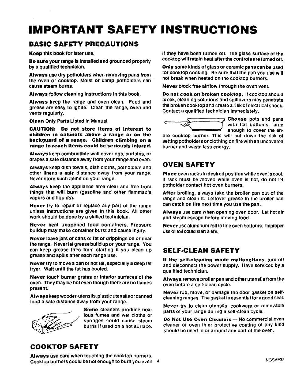 Basic safety precautions, Oven safety, Self-clean safety | Cooktop safety, Important safety instructions | Sears KENMORE 36745 User Manual | Page 5 / 25