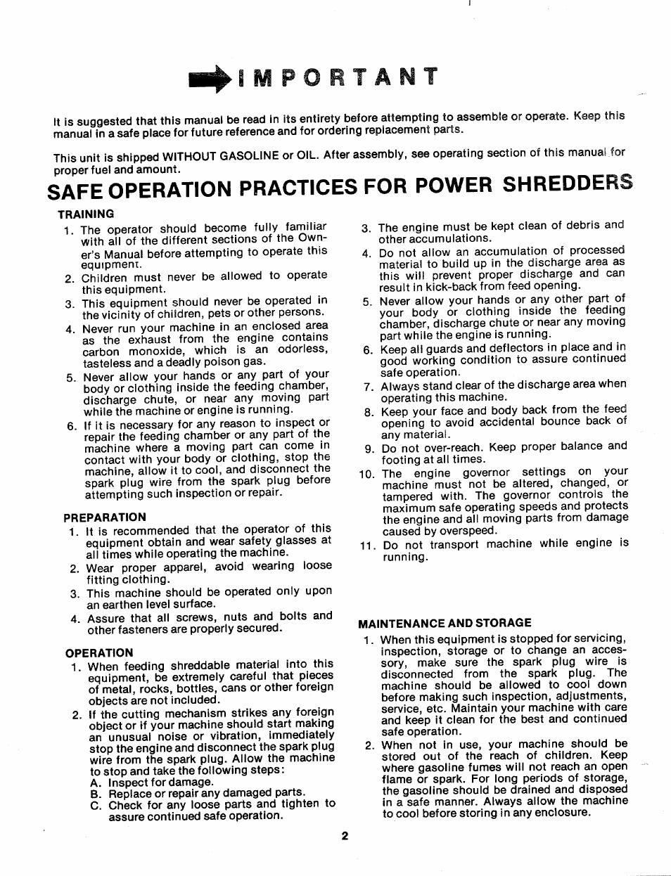 Safe operation practices for power shredders | Sears 247-650A User Manual | Page 2 / 12