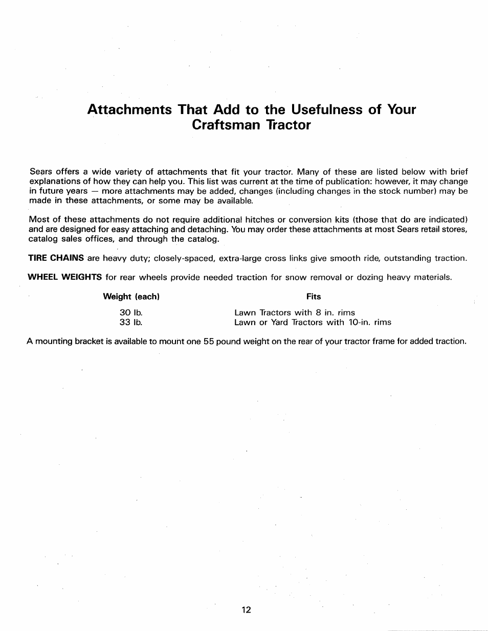 Attachments that add to the usefulness of your, Craftsman tractor | Sears 486.244062 User Manual | Page 12 / 16