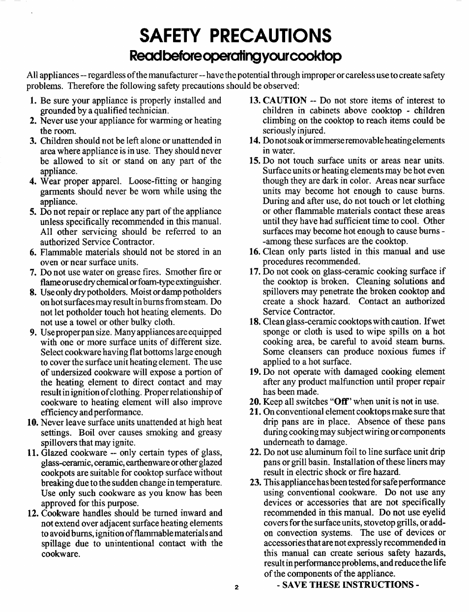 Safety precautions, Readbefoieopercitingyourcooklop | Sears 629.42869 User Manual | Page 2 / 16