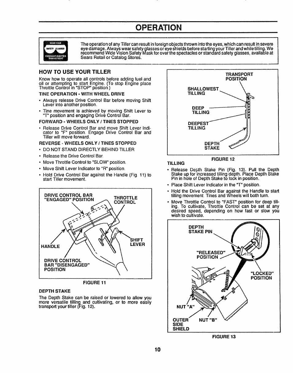 How to use your tiller, Operation | Sears 917.299642 User Manual | Page 10 / 36