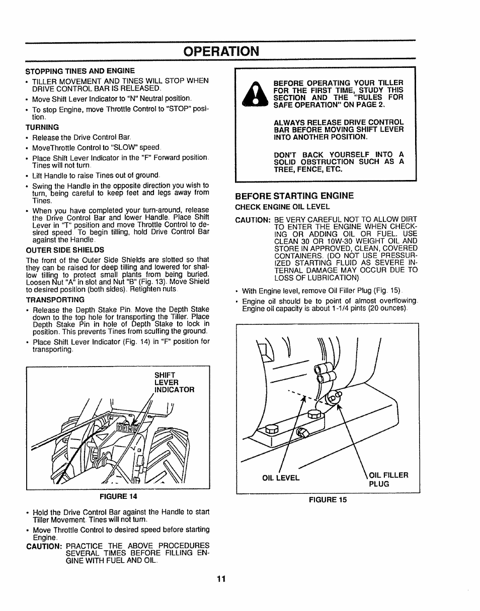 Before starting engine, Operation | Sears 917.299642 User Manual | Page 11 / 36