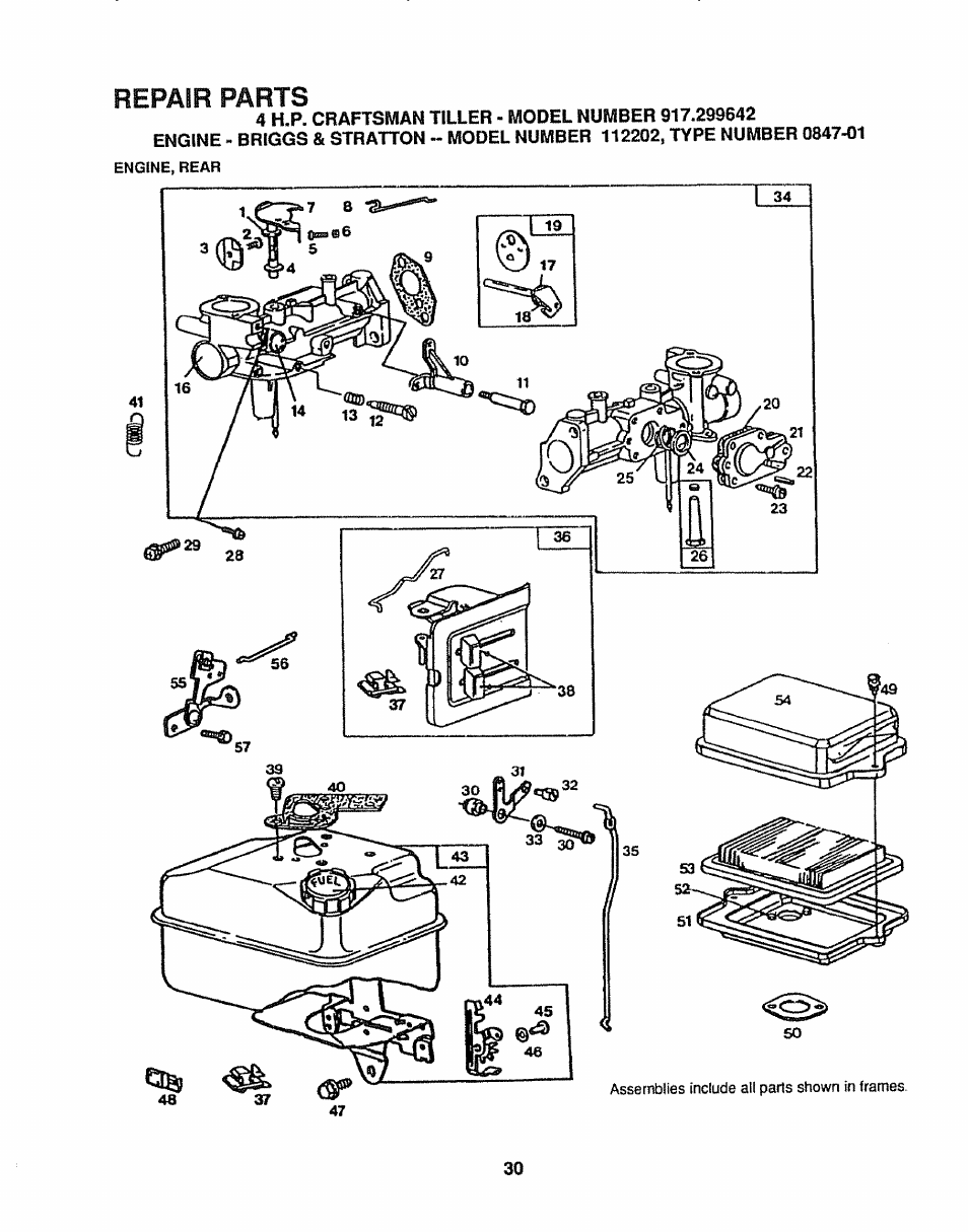 Repair parts | Sears 917.299642 User Manual | Page 30 / 36