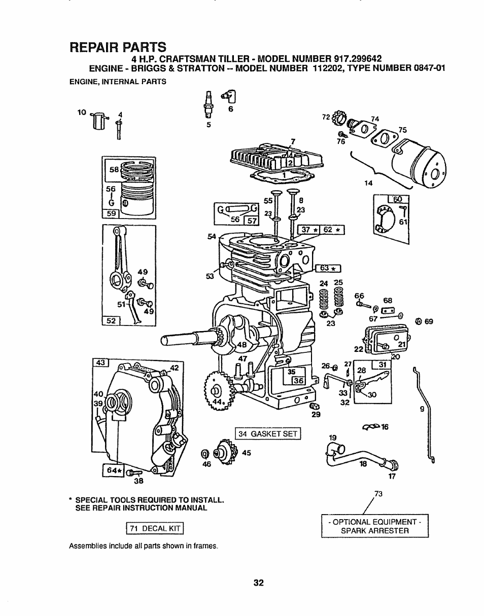 Repair parts | Sears 917.299642 User Manual | Page 32 / 36