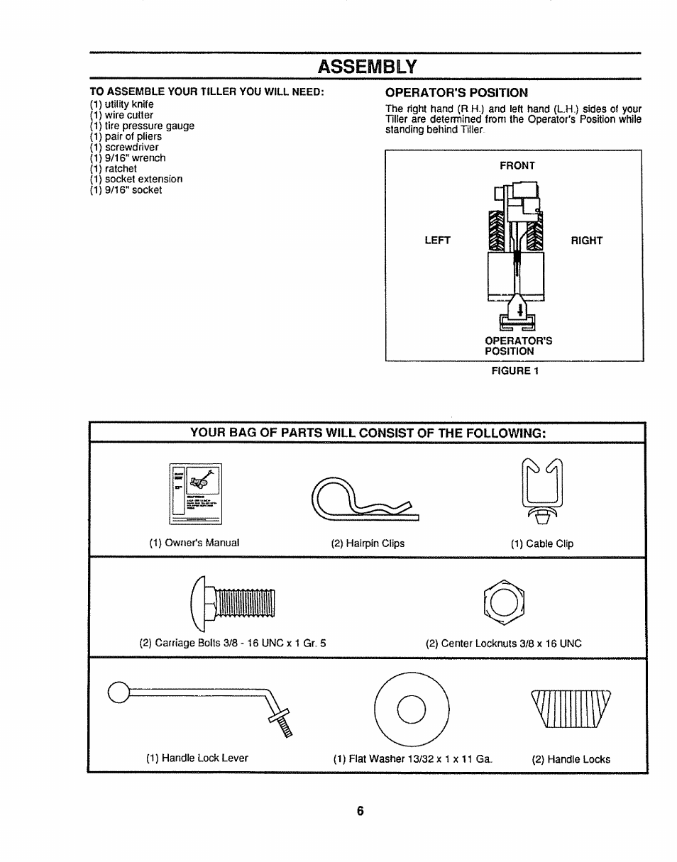 Your bag of parts will consist of the following, Assembly | Sears 917.299642 User Manual | Page 6 / 36