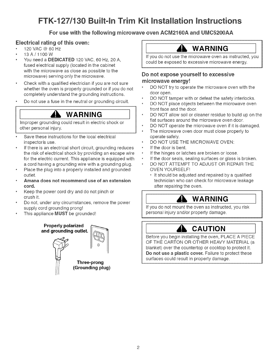 Warning, Caution | Sears FTK-130 User Manual | Page 2 / 4