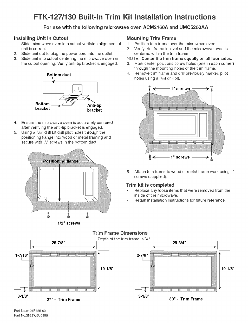 Positioning flange, 1 " screws, 1/2" screws | Sears FTK-130 User Manual | Page 4 / 4