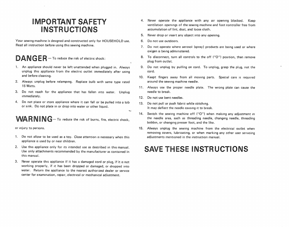 Im po rtant safety instructio ns, Dang er, W arning | Save these instructio ns | Sears 385. 19601 User Manual | Page 2 / 107