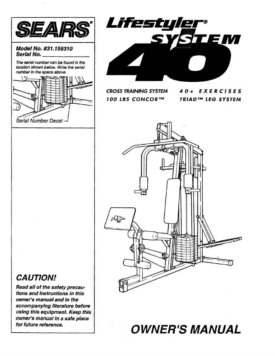 Sears LIFESTULER SYSTEM 40 831.15931 User Manual | 24 pages