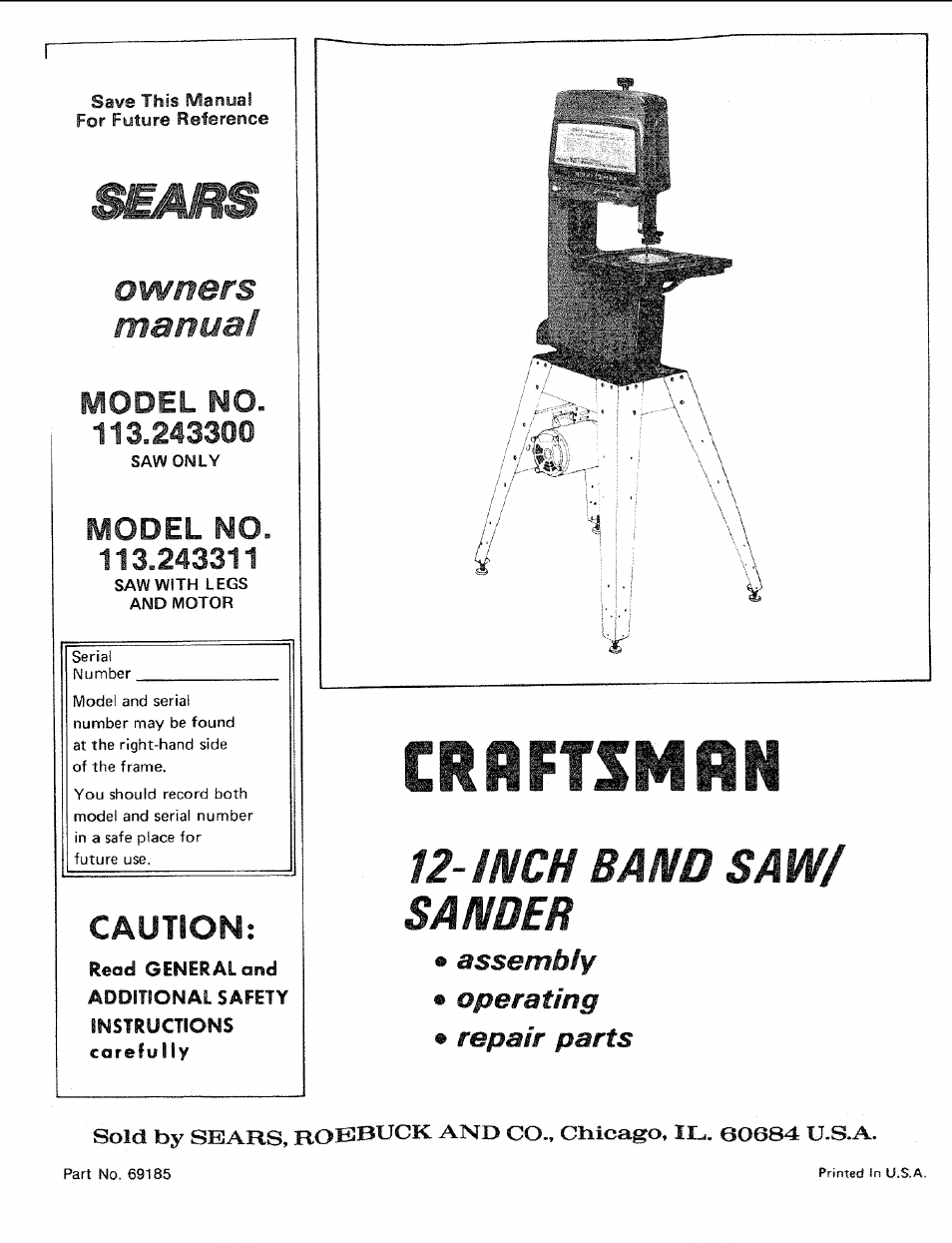 Sears 113.243311 User Manual | 32 pages